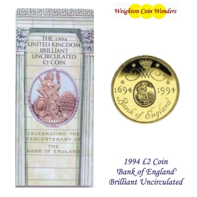 1994 BU £2 Coin Pack - Bank of England Tercentenary - Click Image to Close